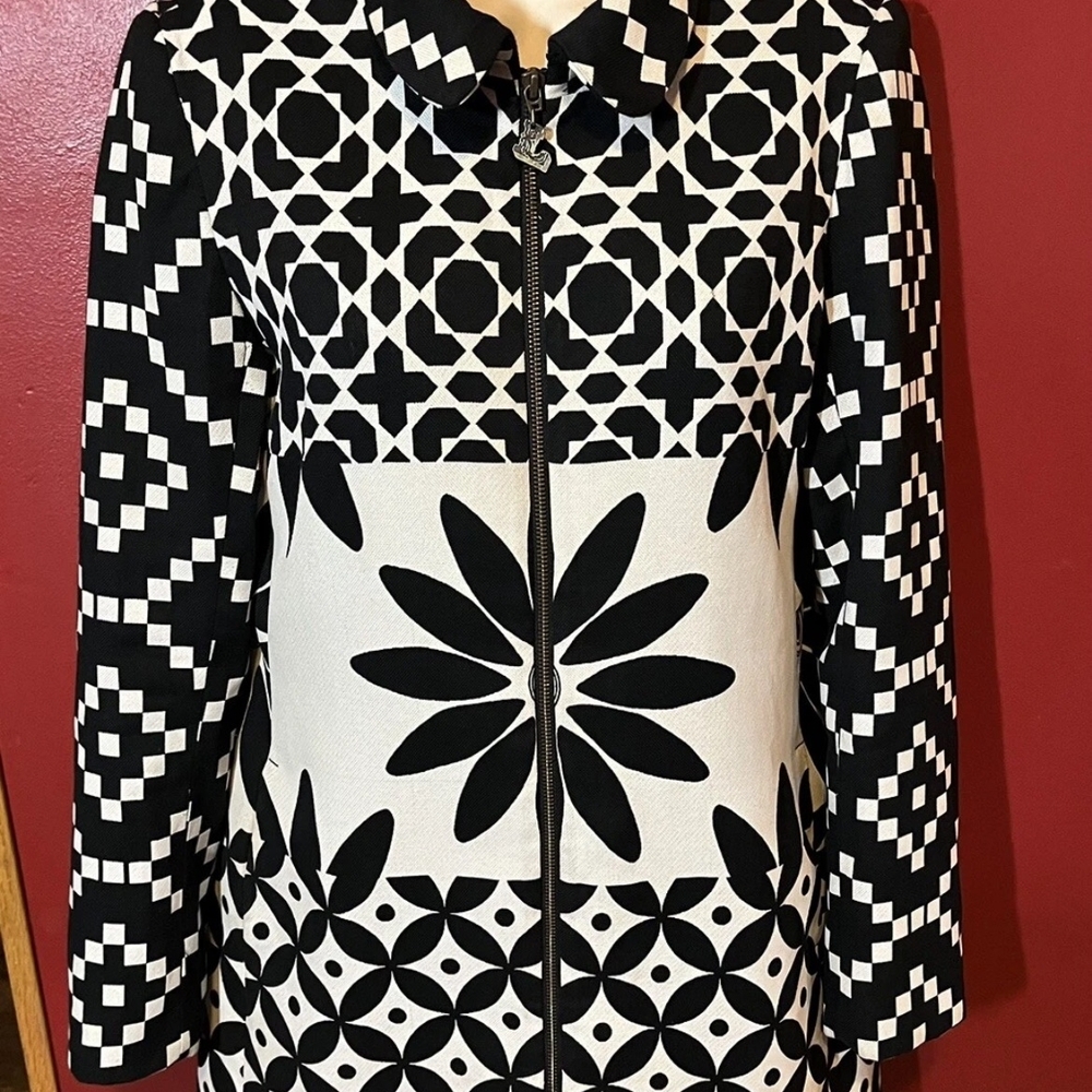 Desigual Black and White Patterned Trench Coat